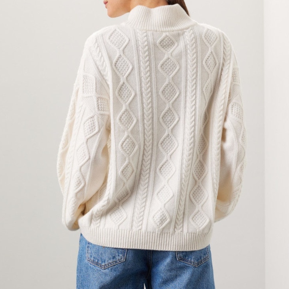 Splendid Dakota Half Zip Cable Knit Sweater in Cream, XS - Picture 4 of 9